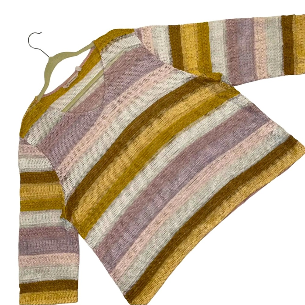 Soft Surroundings Faux Crochet Striped Top Topaz Lavender Amethyst Cocoa  3X EUC